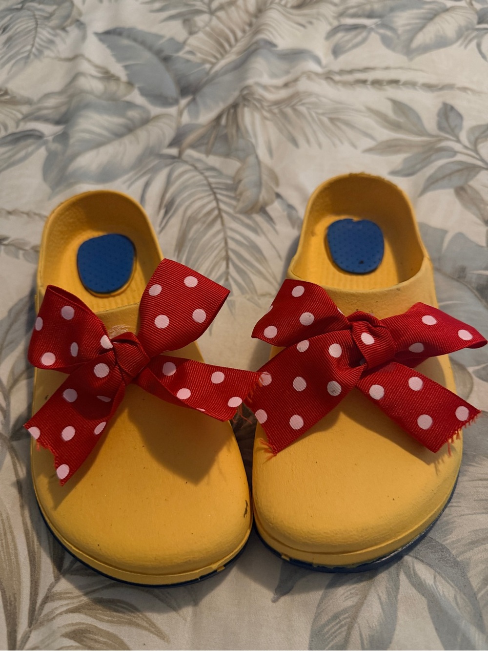 Kids Yellow Slip-On Clogs with Red Polka Dot Bow - Picture 2 of 2